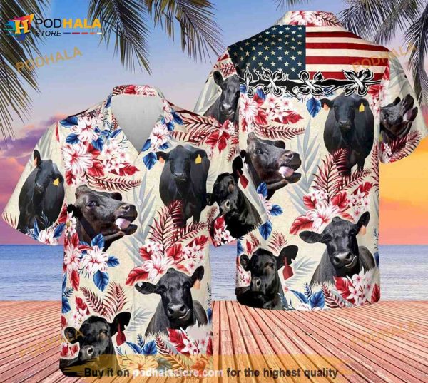 Black Angus Cow Tropical Hawaii Shirt