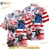 Black Angus In American Flag Pattern Tropical Flower Hawaiian Shirt