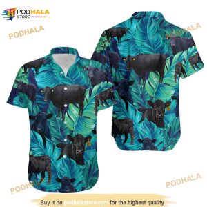 Black Cow Leafy Hawaiian Shirt