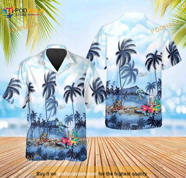 Blue Ocean Coconut Tree Skull Hawaiian Shirt