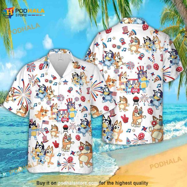 Bluey And Bingo Independence Day Hawaiian Shirt