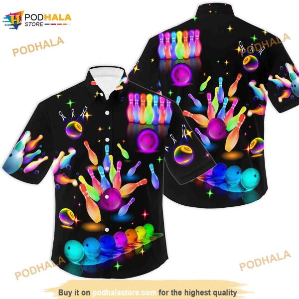 Bowling Neon Style Deign Hawaiian Shirt