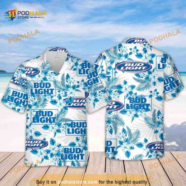 Bud Light Beer Hawaiian Shirt Flower Pattern Beer Lovers Gift