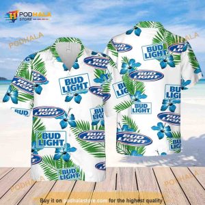 Bud Light Beer Hawaiian Shirt Hibiscus Flower Pattern Gift For Beach Lovers