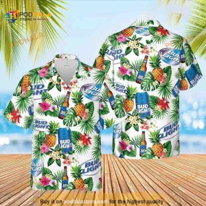 Bud Light Beer Hawaiian Shirt Pineapple Tropical Flower