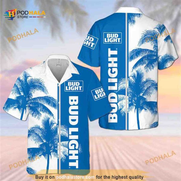 Bud Light Classic Blue Tropical Coconut Trees Hawaiian Shirt