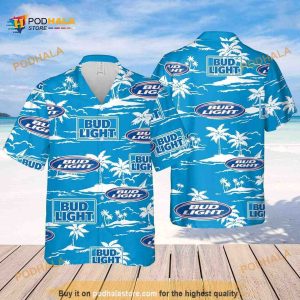 Bud Light Hawaiian Shirt Beach Pattern On Blue Theme