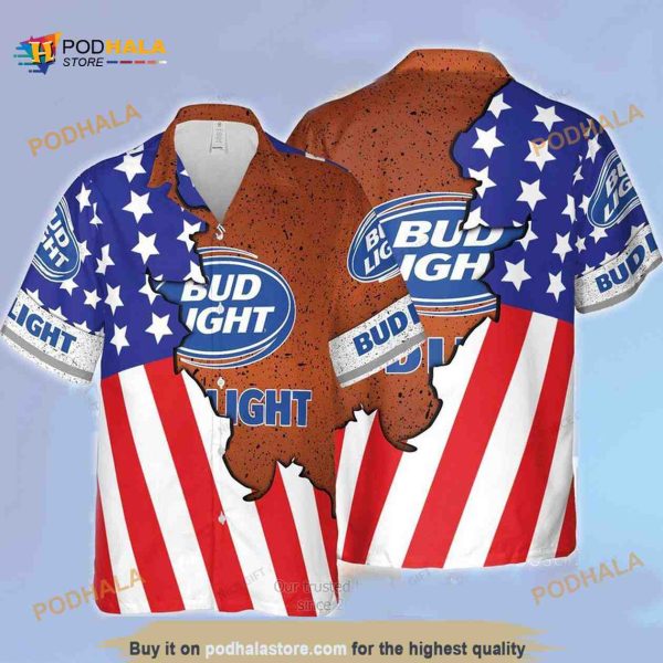 Bud Light Hawaiian Shirt Half American Flag