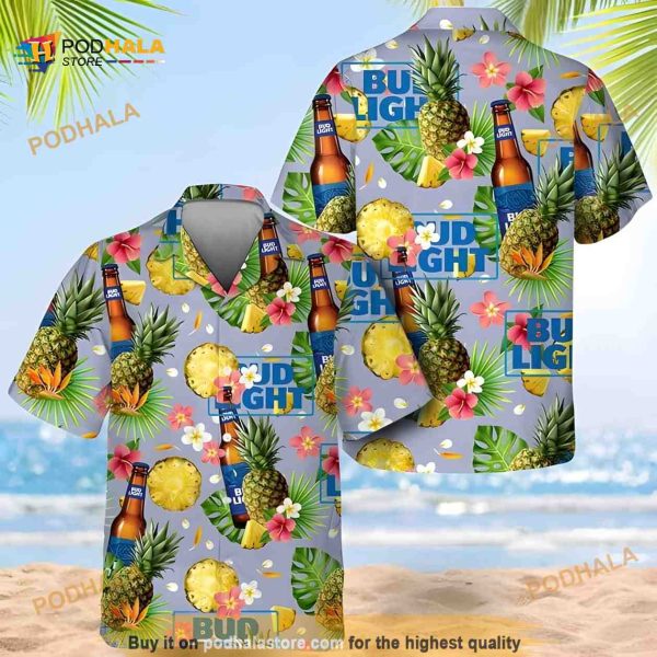 Bud Light Hawaiian Shirt Tropical Flower Pineapple