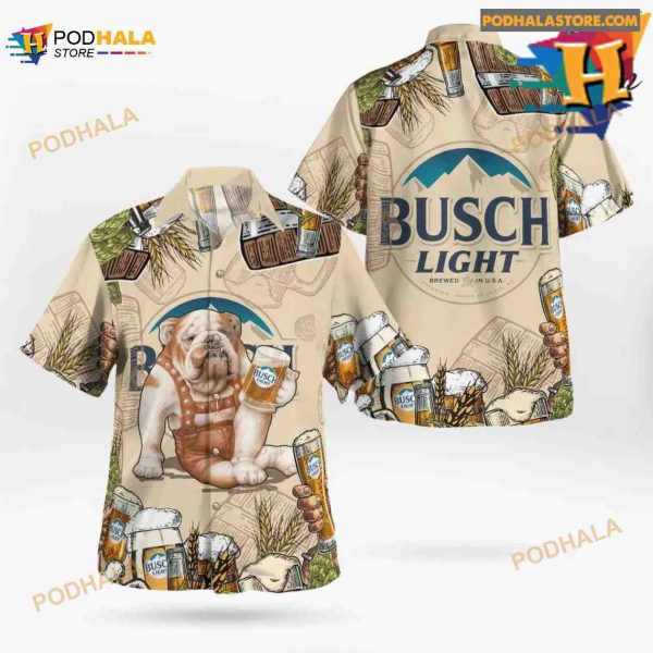 Bulldog Busch Light Beer Hawaiian Shirt