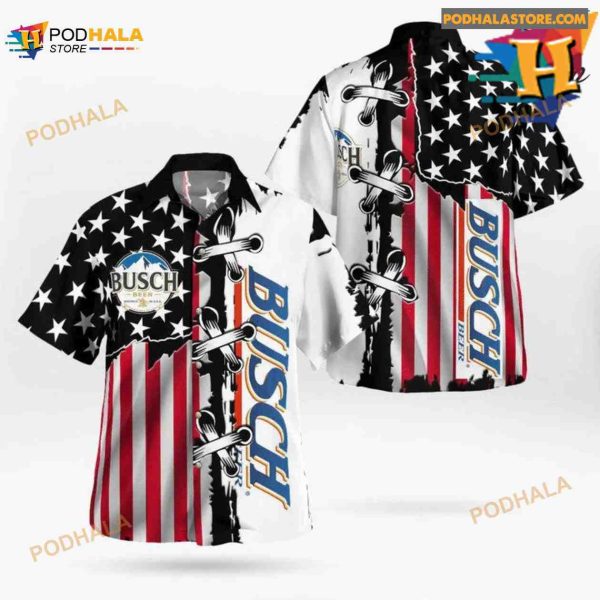 Busch Beer American Flag Hawaiian Shirt