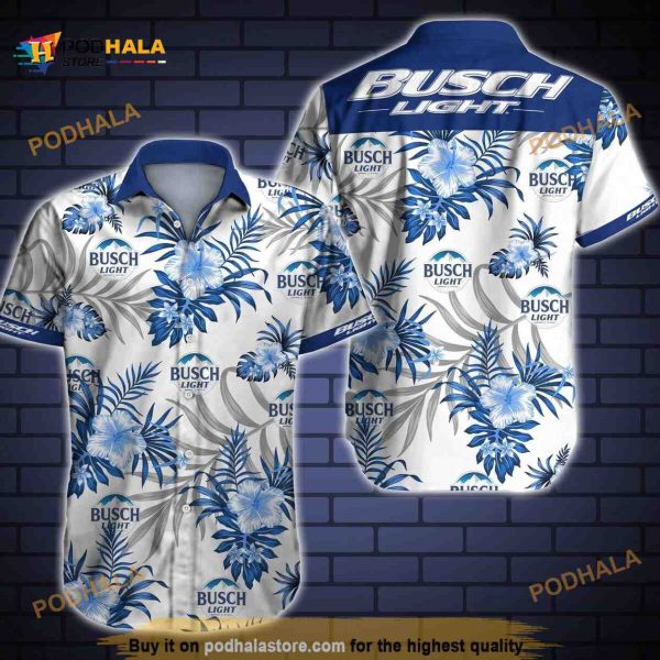 Busch Light Hawaiian Shirt Blue Tropical Floral