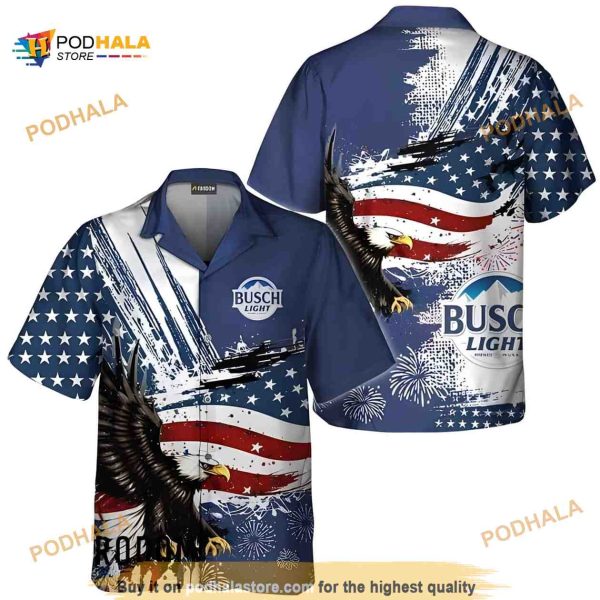 Busch Light Hawaiian Shirt US Flag And Eagle 4 Of July Independence Day