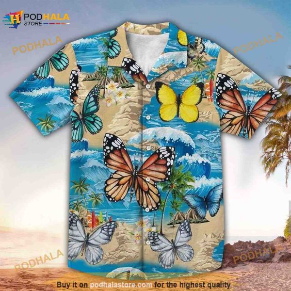 Butterfly On Tropical Beach Hawaiian Shirt