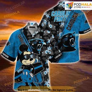 Carolina Panthers NFL Hawaiian Shirt Mickey Print Floral Patternsummer For Sports Fans