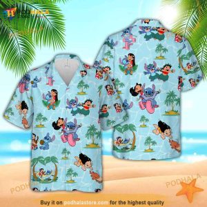 Cartoon Disney Cute Lilo Stitch Disney Hawaiian Shirt For Family