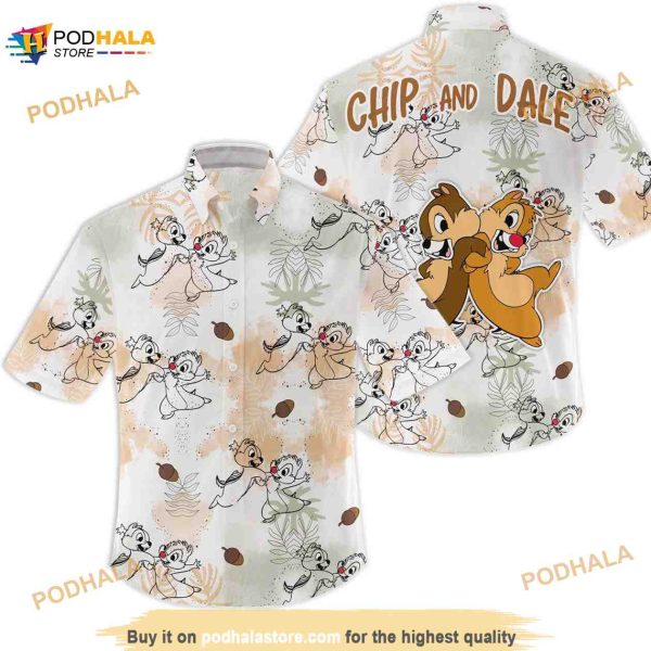 Chip & Dale Floral Pattern Disney Hawaiian Button Down Shirt