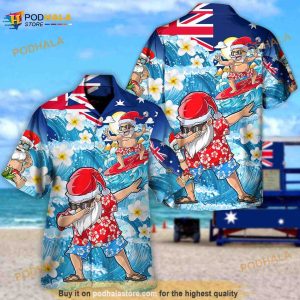 Christmas In July Dabbing Santa Surfing Beach Summer Funny Hawaiian Shirt