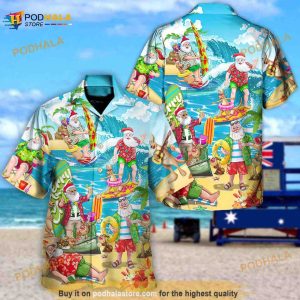 Christmas In July Santa Claus Surfing Hawaii Shirt