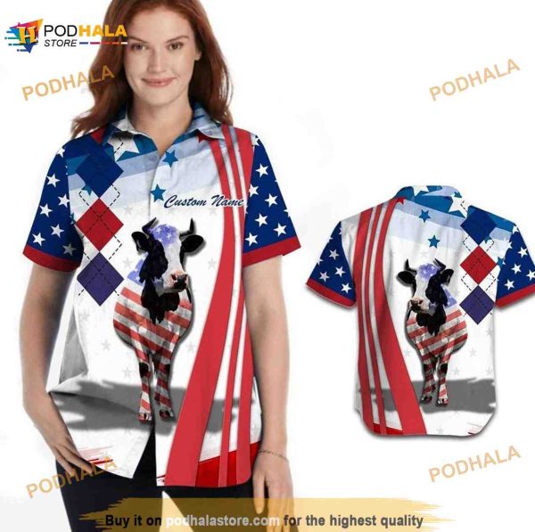 Cow American Flag Independence Day 4th Of July Funny Hawaiian Shirt