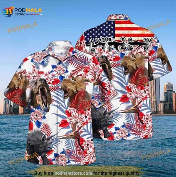 Dinosaur American Flag Funny Hawaiian Shirt