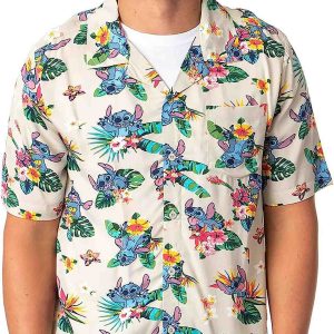 Disney Lilo And Stitch Men’s Stitch Tropical Hawaiian