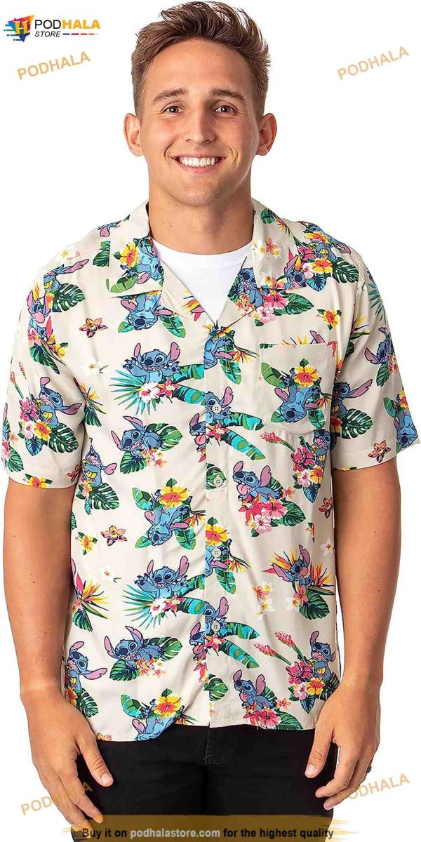 Disney Lilo And Stitch Men’s Stitch Tropical Hawaiian