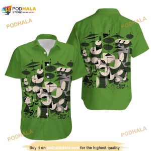 Drum Pattern On Green Hawaiian Shirt