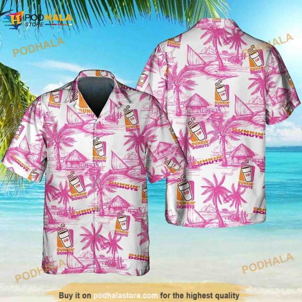 Dunkin Donuts Food Tropical Flower Aloha Hawaiian Shirt