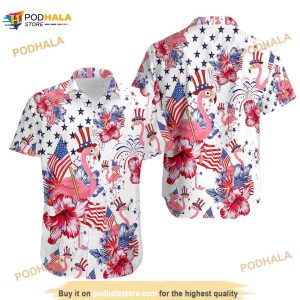 Flamingo American Flag Hawaiian Shirt