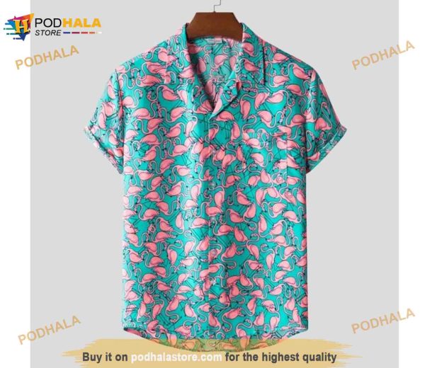 Flamingo Hawaiian Beach Flower Shirt Men’s Summer Hawaii Shirts