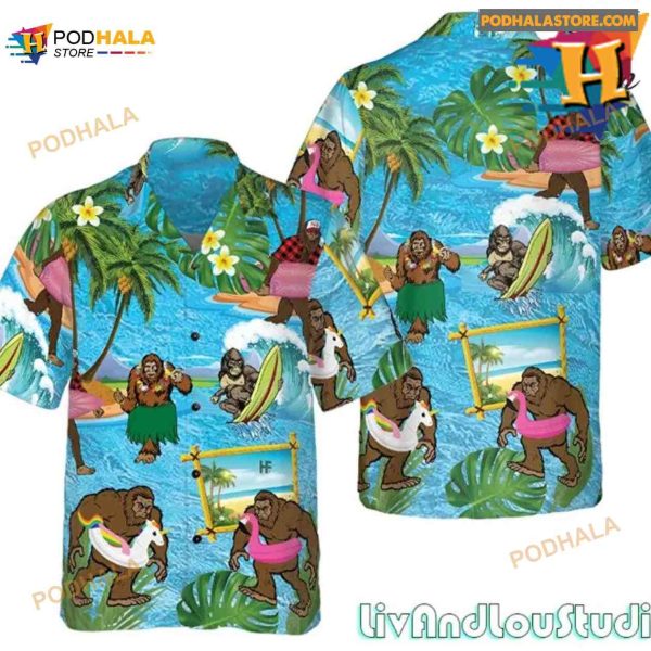 Funny Bigfoot Surfing Hawaiian Shirt