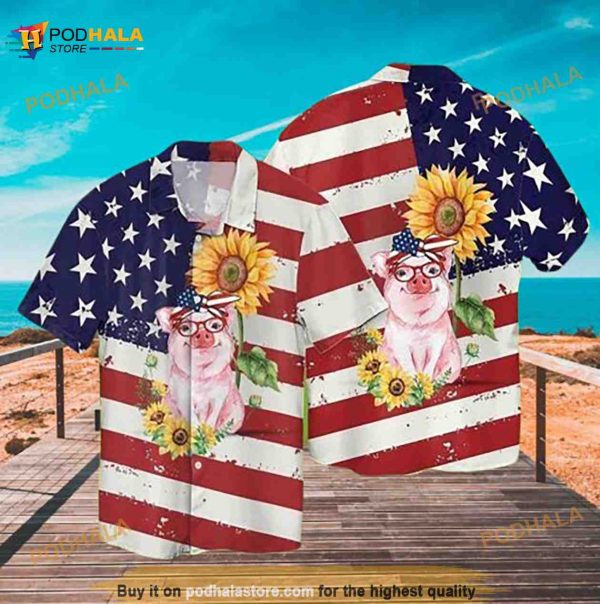 Funny Pig American Flag Hawaiian Shirt