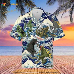 Godzilla Surfing Funny Hawaiian Shirt