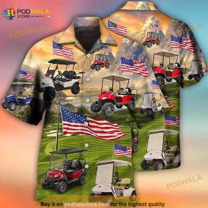 Golf Club Car Usa Flag Funny Hawaiian Shirt