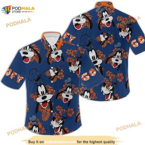 Goofy Dog Head Blue Orange Summer Tropical Disney Hawaiian Shirt