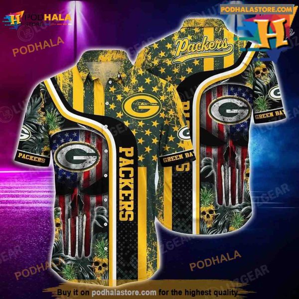 Green Bay Packers NFL Hawaiian Shirt Tropical Patterns Skull Punisher 3D Printed Gift