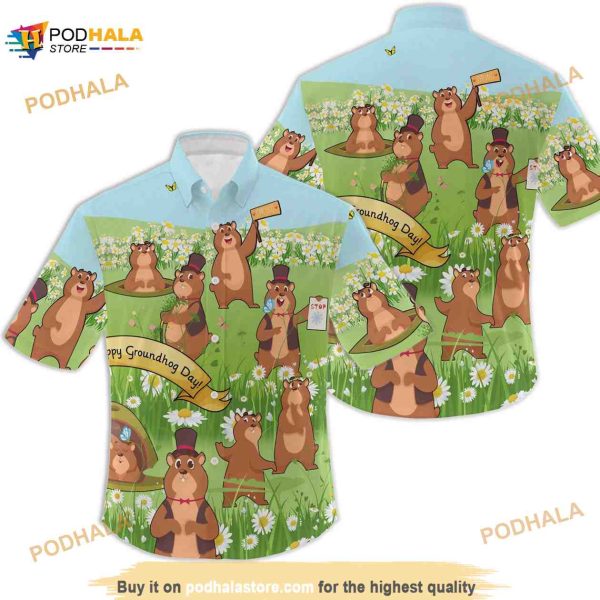 Groundhog Day Grass Flowers Funny Hawaiian Shirt