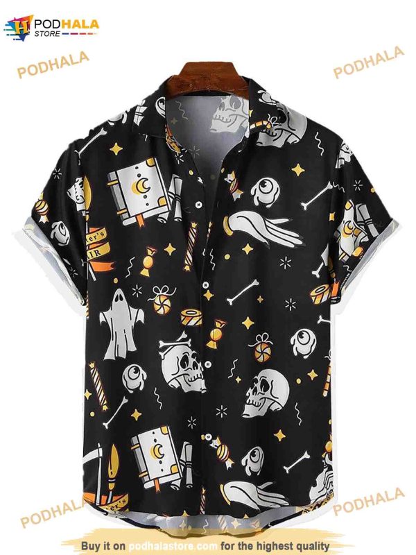 Halloween Funny All Over Skull Funny Hawaiian Shirt