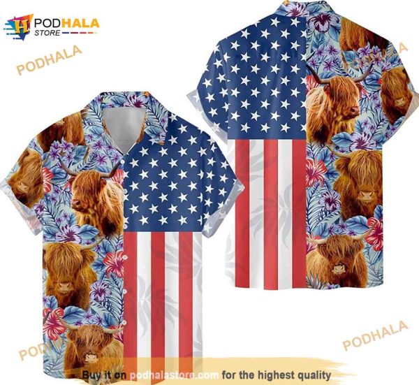 Highland Tropical Cow Independence Day Hawaiian Shirt