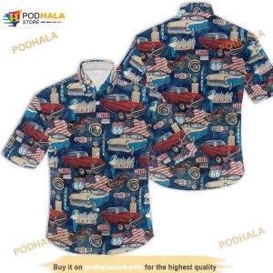 Historic Us Route 66 Motorcycle Hawaiian Shirt