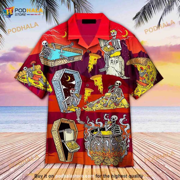 Honor Skull Eating Pizza Hawaiian Shirt For Men and Women