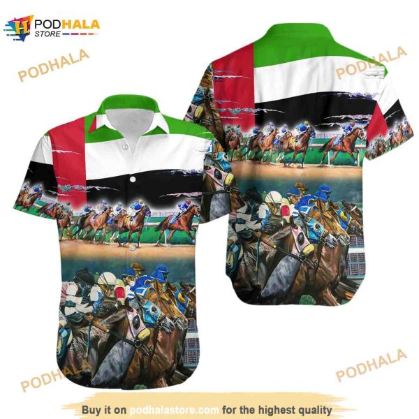 Horse Uae Flag Horse Racing Seat Lover Hawaiian Shirt