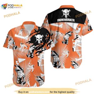 Ironworker Skull Orange Funny Hawaiian Shirt