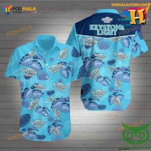 Keystone Light Beer Blue Leaves Hawaiian Shirt