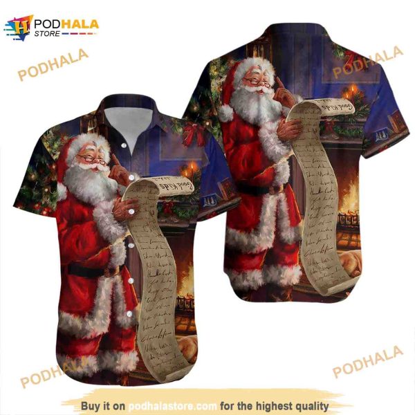 Men Santa Claus With Letter Print Pocket Front Hawaiian Shirt