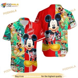 Mickey Mouse Floral Hawaii Beach Pattern Disney Hawaiian Button Down Shirt