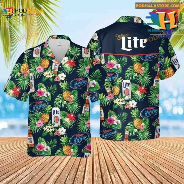 Miller Lite Beer Tropical Flower Hawaiian Shirt