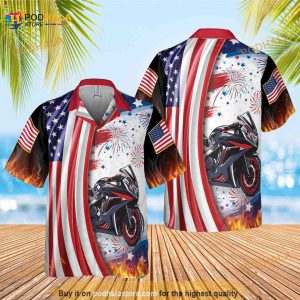 Motobike Usa Flag Funny Hawaiian Shirt