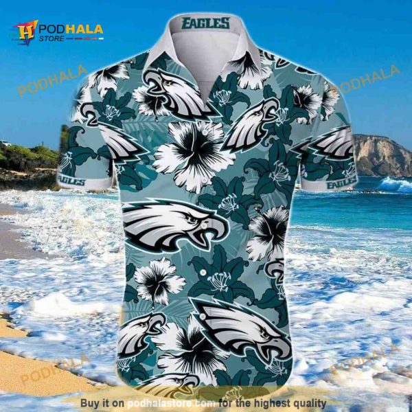 NFL Philadelphia Eagles Hawaiian Shirt Hibiscus Pattern Trendy Summer Gift